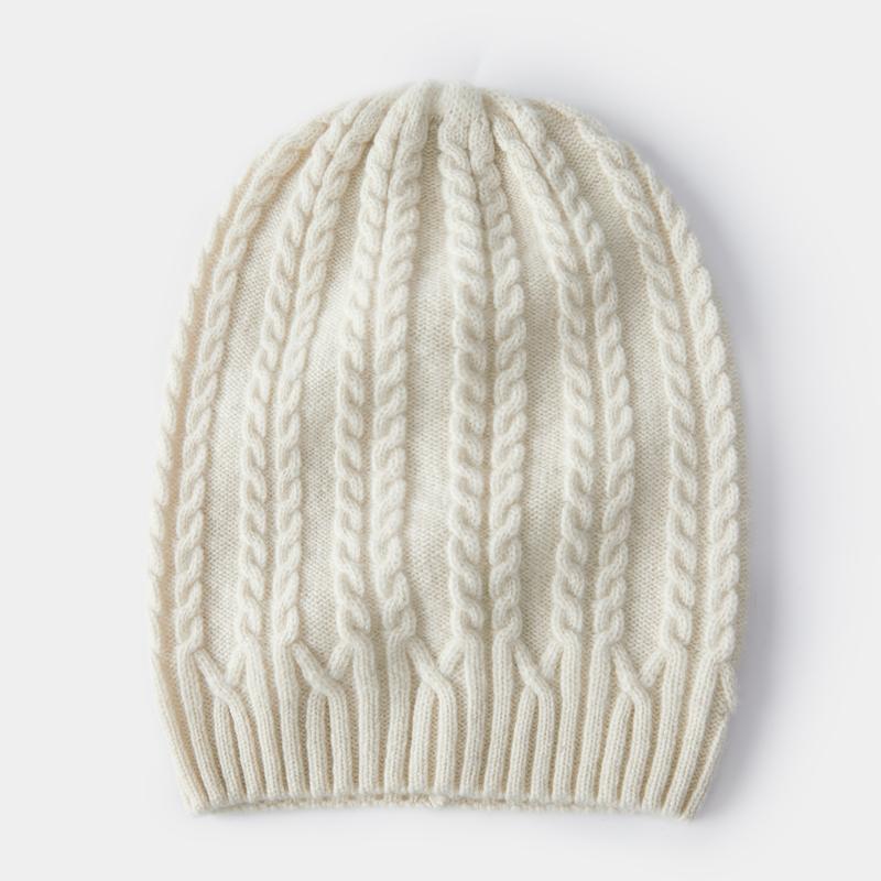 Fashion Luxury Plaid Pattern Ribbed Knitted Hat Winter Custom Logo 100% Wool Warm Women's Adult