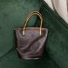 Retro Genuine Leather Bucket Handbag: Women's Vegetable-Tanned Cowhide Shoulder Bag with Large Capacity