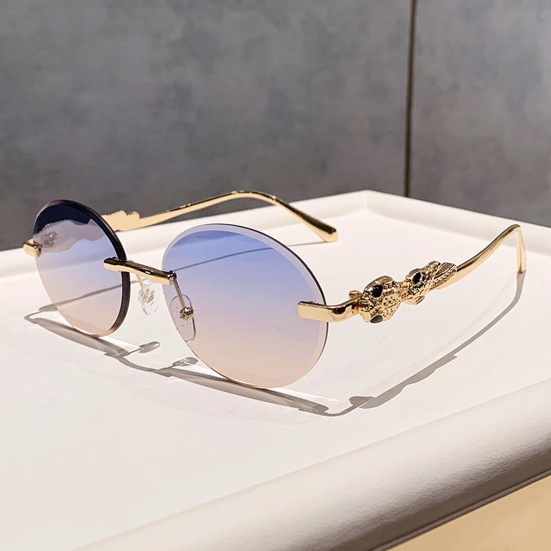 New y2k Oval Rimless Vintage Diamond Cutting Sunglasses Women For Men Luxury Brand Designer Metal Snake Head Popular Sun Glasses