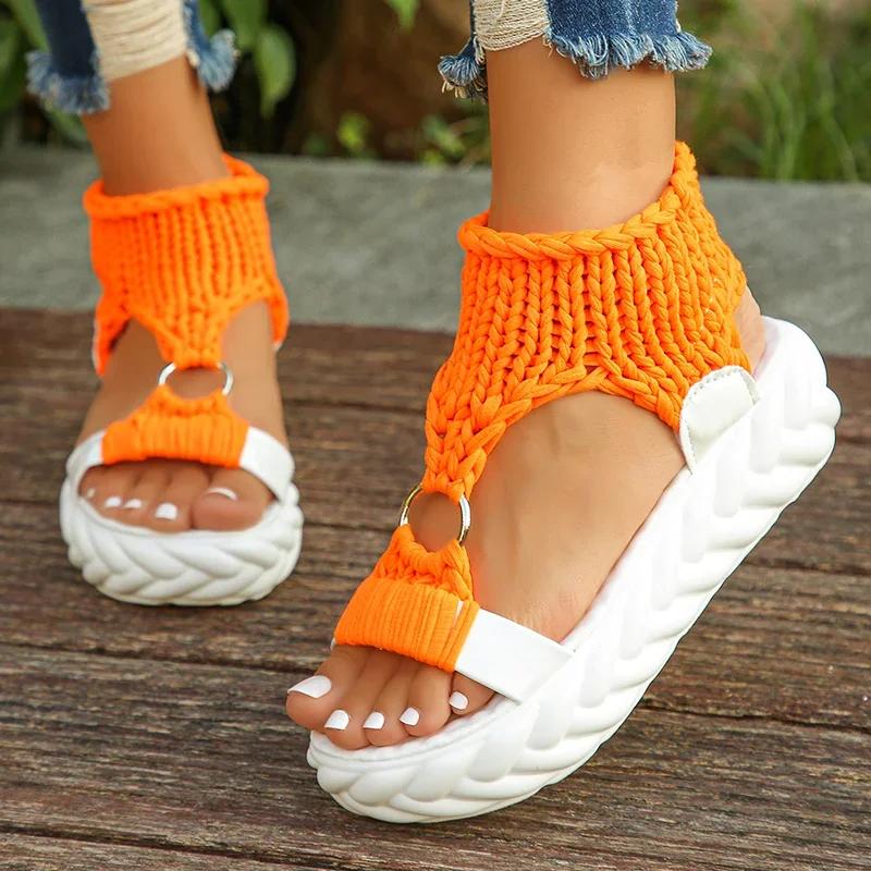 Fashion Platform Women Sandals Designer Open Toe Weave Mid Heels Casual Shoes 2025 New Trend Summer Slingback Walking Zapatillas Femme