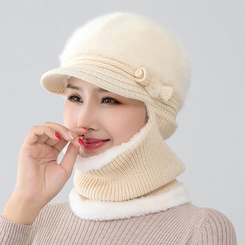 

Middle Aged and Elderly People s Knitted Hat Insulation and Ear Protection One-piece Hat for Outdoor Cycling бежевий