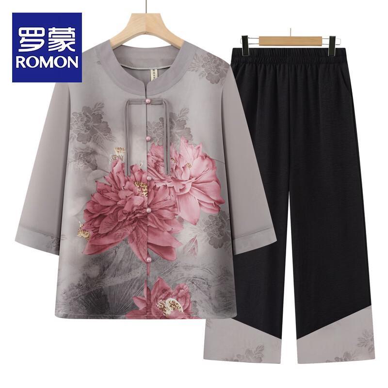

ROMON Women s Summer Floral Print Two-Piece Outfit for Moms & Grandmas 3XL