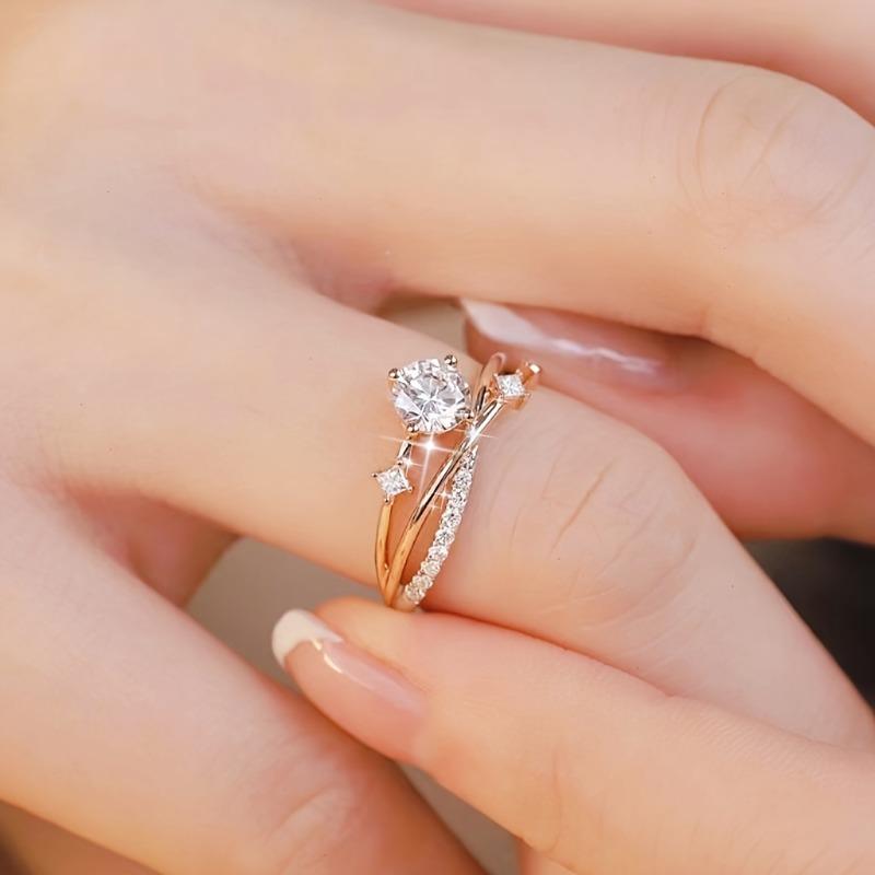 1PC Adjustable Premium Platinum/Rose Gold Plated Ring Ladies, Cosmic Track Planet Glitter Diamond Ring Ladies
