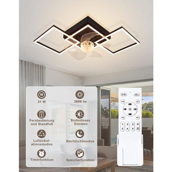 Ventilateur de plafond silencieux NETTLIFE avec éclairage LED, 3000-6500K, 6 vitesses, télécommande minuterie, chambre/salon, 68 cm