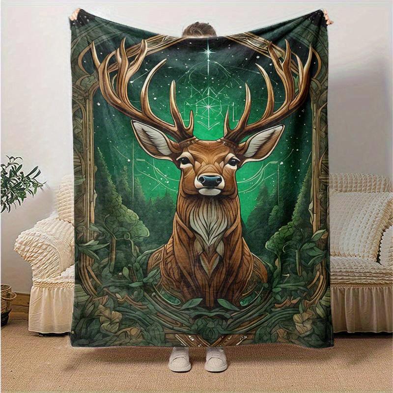 

1pc, Enchanted Forest Deer Home Decor Blanket: A Cozy Flannel Throw for Your Couch, Perfect Gift for Bedroom, Living Room, Travel, Camping, Car, Beach 130x150cm