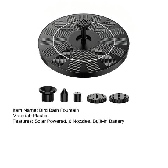 2.5W Solar Bird Bath Fountain Pump with 6 Nozzle Spray Modes