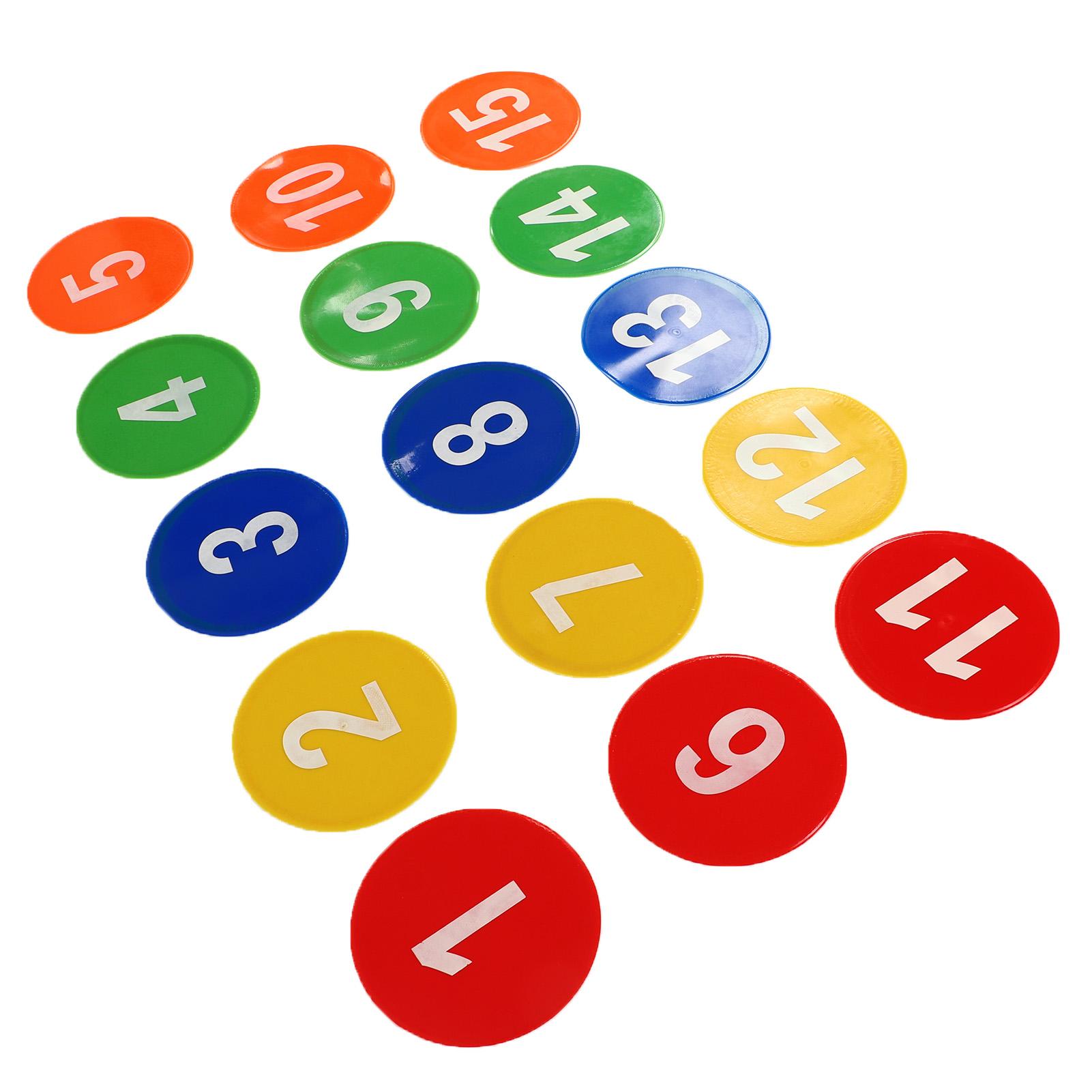 

Sports Number Spots Marker 1 to 15 Carpet Number Spot Markers with 5 Bright Color for Soccer Training