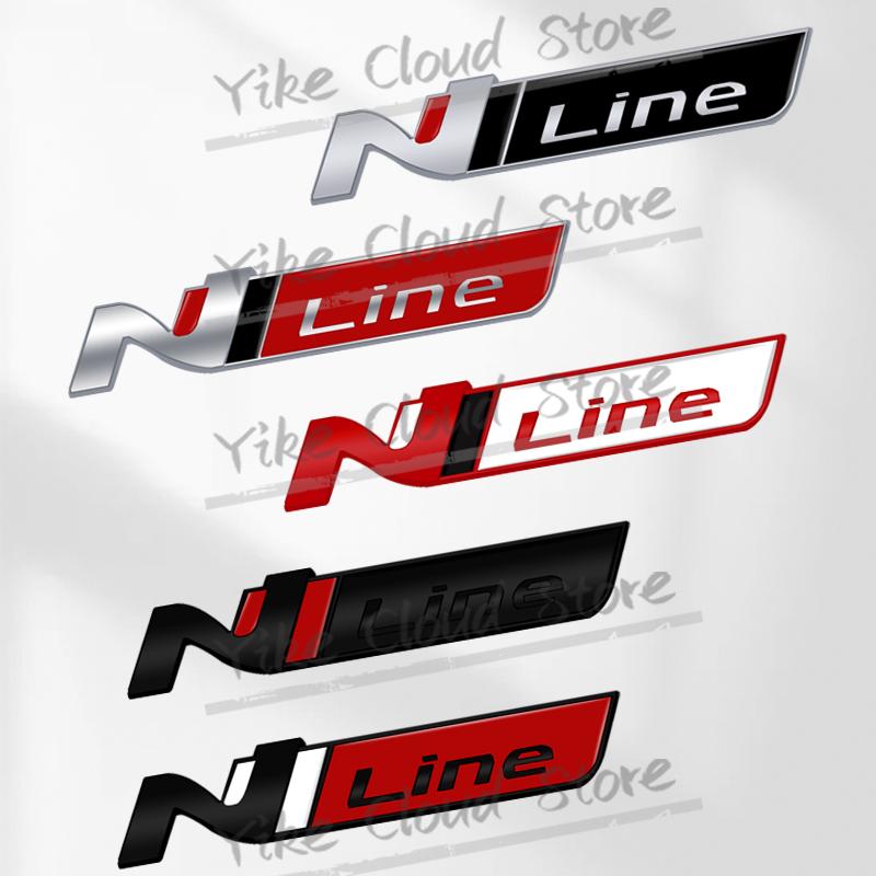 HWCB2 N Line Decoration Emblem Car Styling 3D Sticker Metal Front Hood Grille Badge For Hyundai Kona Tucson Sonata Elantra Veloster
