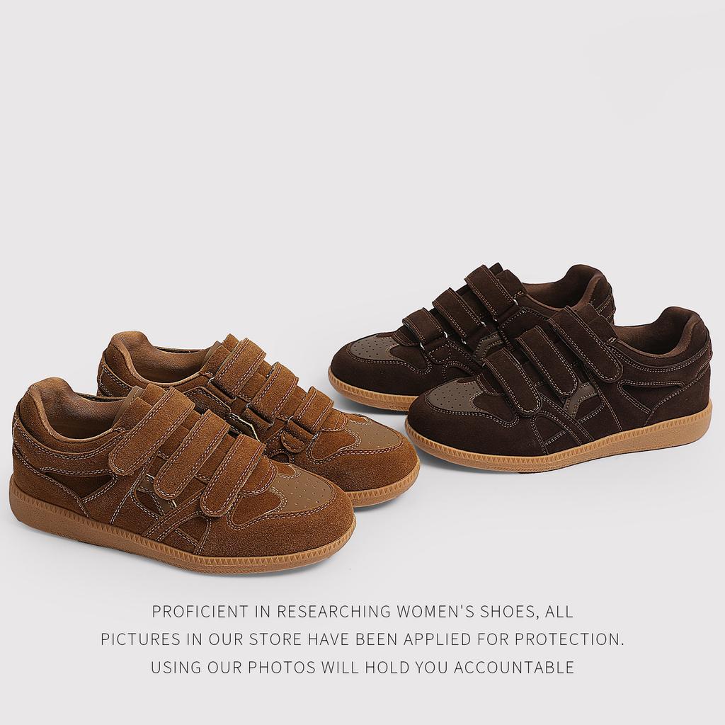 Distribution - Retro Leather German Training Shoes Women'S Spring New Velcro Casual Board Shoes Soft Sole