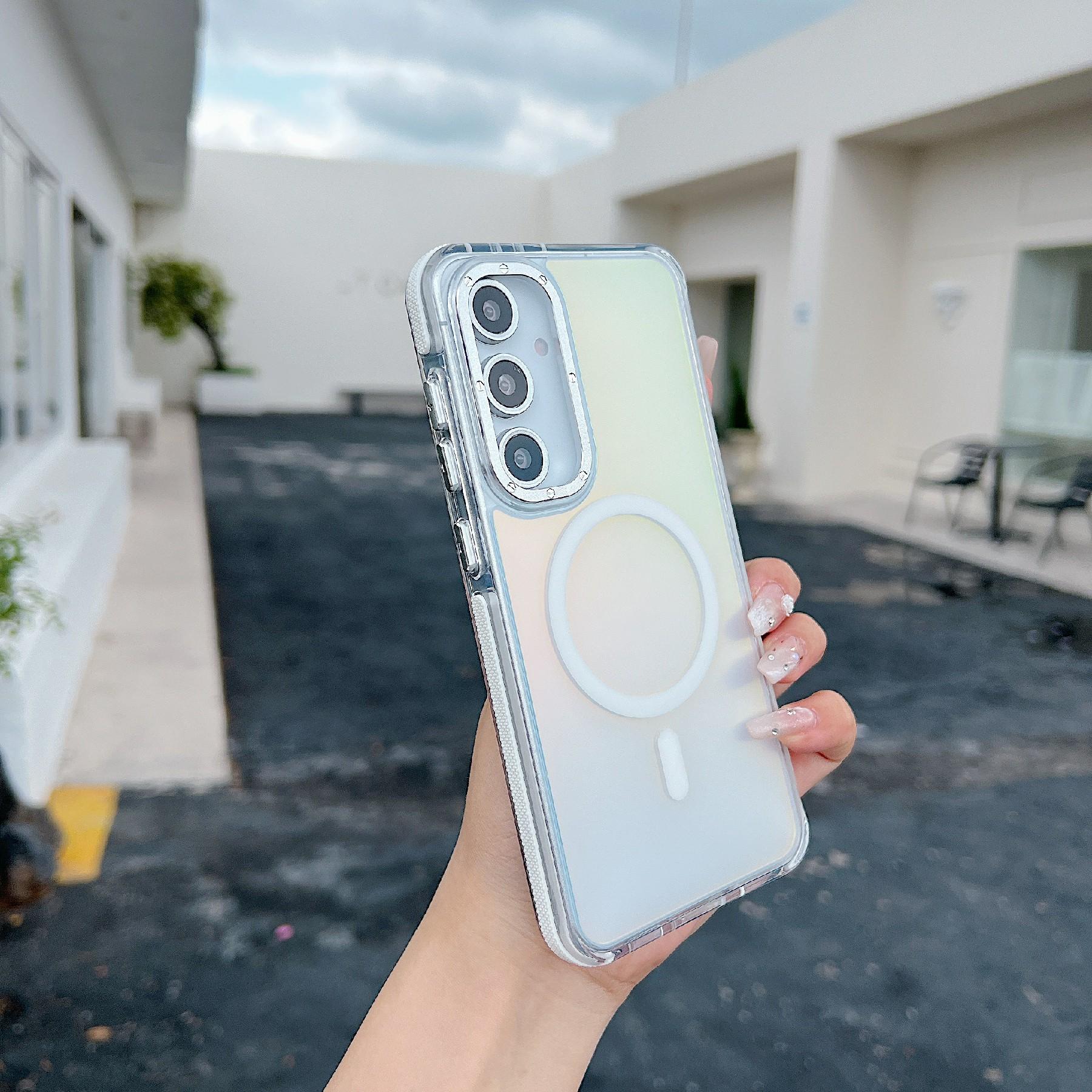 

For Samsung Galaxy S25 FE Magnetic Case Cute Fluorescent Design TPU Acrylic Phone Back Cover