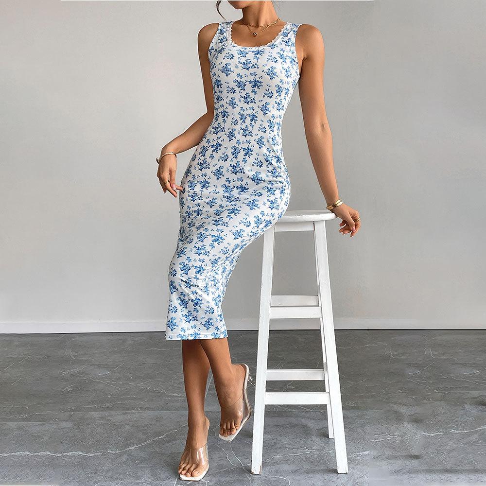 

Женские платья макси Весна Лето Модные сексуальные Круглый вырез Облегающие Без рукавов Облегающее платье-майка для вечеринки XL