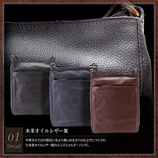 Hirano Bags Pánská taška přes rameno z pravé kůže, crossbody taška přes rameno, cestování, velikost A4, 34 cm vysoká, s originálními rukavicemi z moutonu, námořnická modř