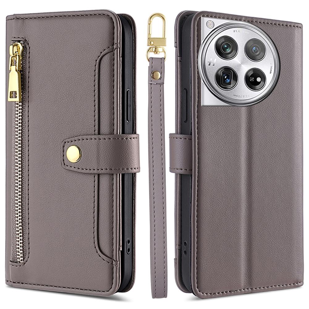 For OnePlus 12 5G Cell Phone Case PU Leather+TPU Stand Wallet Cover with Crossbody Strap