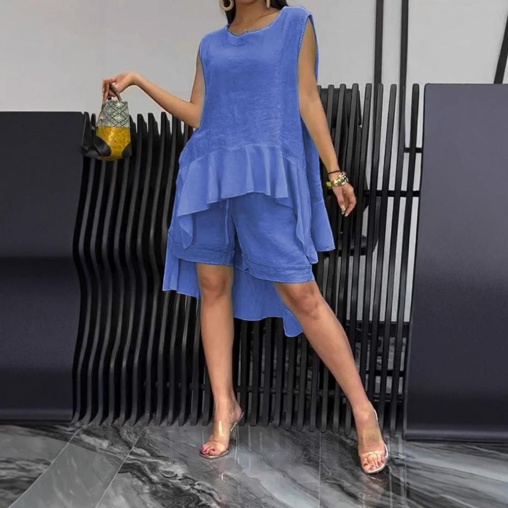 Summer New Women's Two-piece Sleeveless Fashion Set High-waisted Loose Shorts