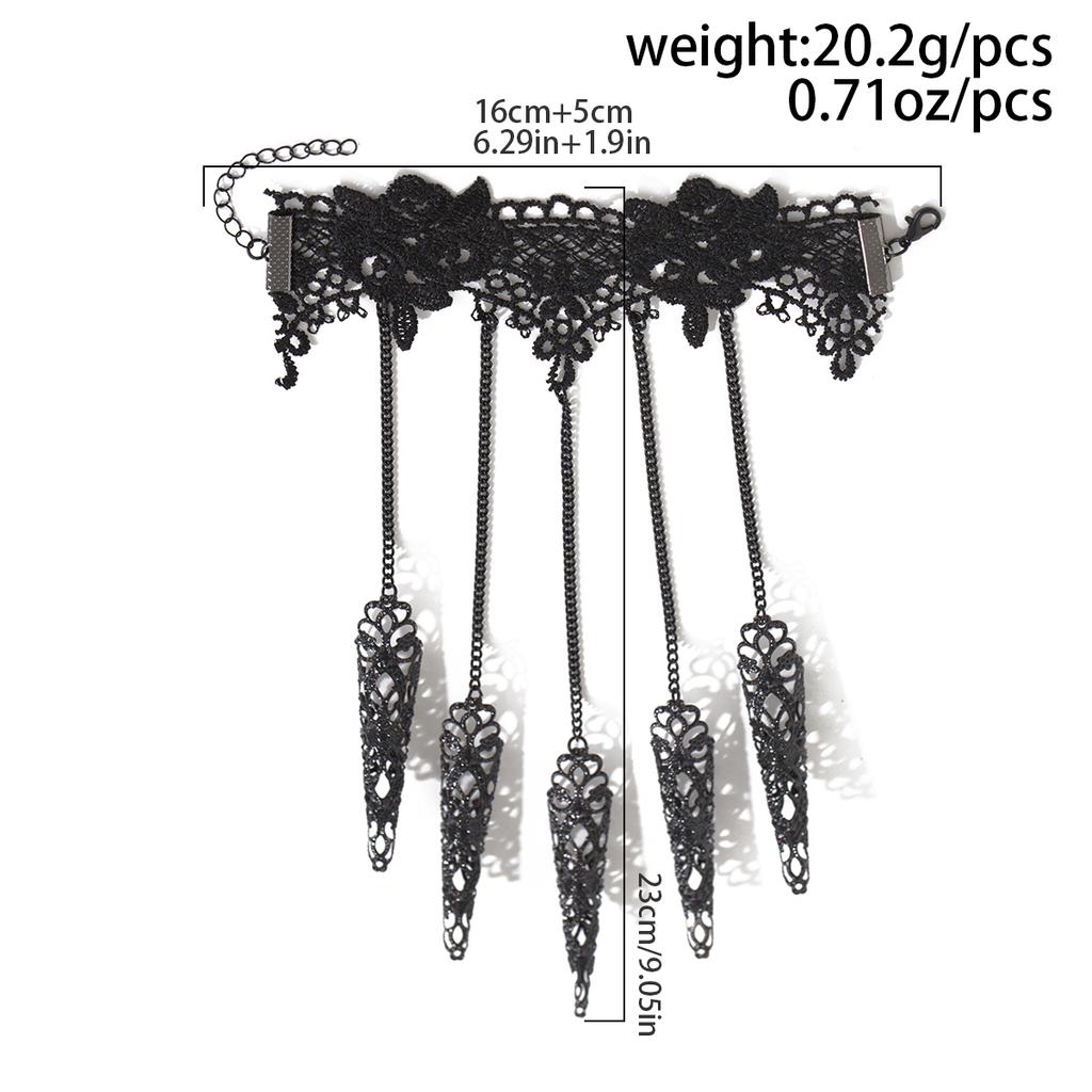 Ingemark Goth Black Lace Nail Finger Wrist Chain Rings for Women Vintage Connecting Hand Bracelet Halloween Jewelry Gift New