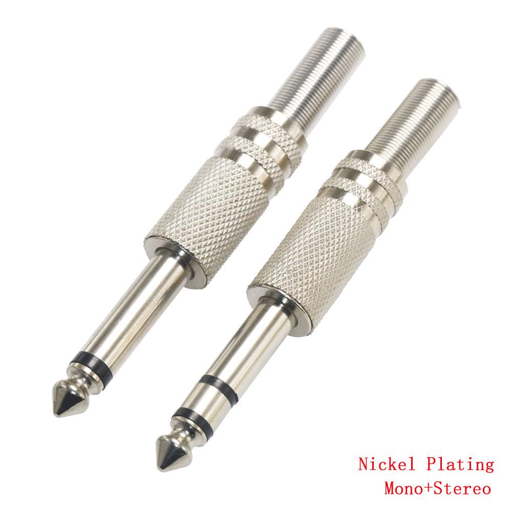 2PCS 6.35mm 2Pole Mono Amplifier Plug 6.35 Stereo Metal Microphone Jack Plug-in Audio Connector for KTV