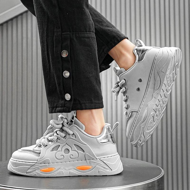 Fashion Original Platform Men's Skateboard Shoes Fashion Brown Leather Casual Skate Shoes Men Streetwear Outdoor Hip Hop Sneakers Male