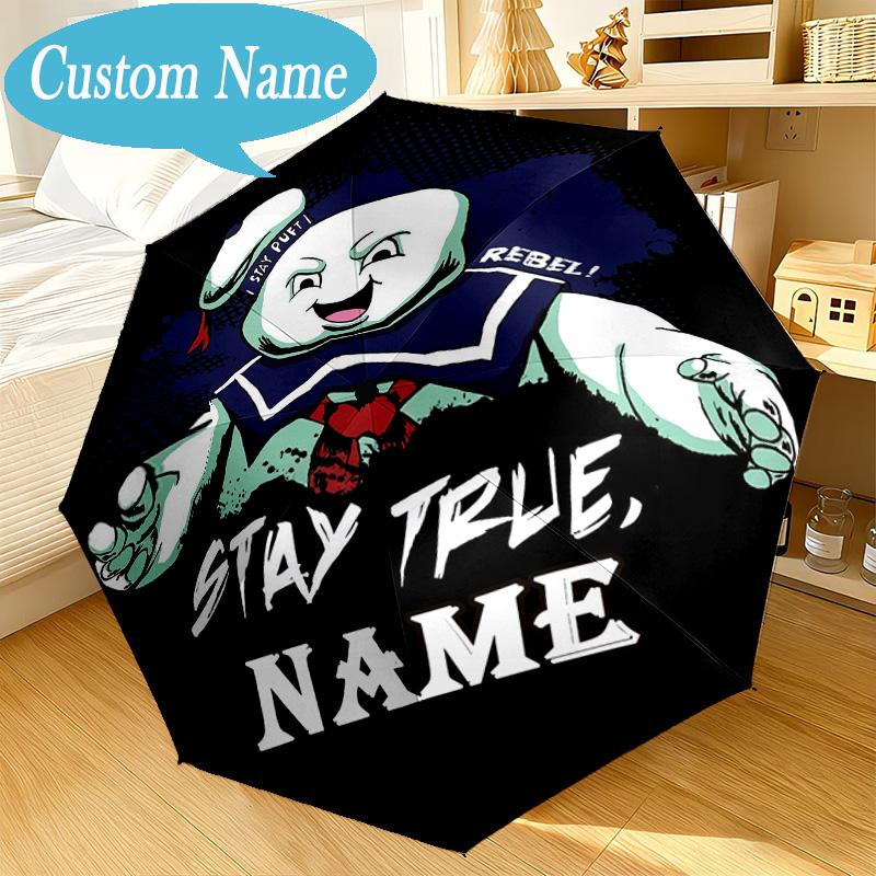 Custom Name Umbrella Ghost Marshmallow Man Umbrella 8-Frame for Travel, Camping, Casual Lightweight Portable, Essential for Family Gifts