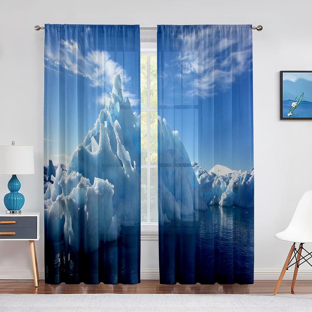 Schneeberg Eisberg Nördlicher Antarktischer See Chiffon Transparente Vorhänge für Wohnzimmer Schlafzimmer Dekor Fenster Voiles Tüllvorhang