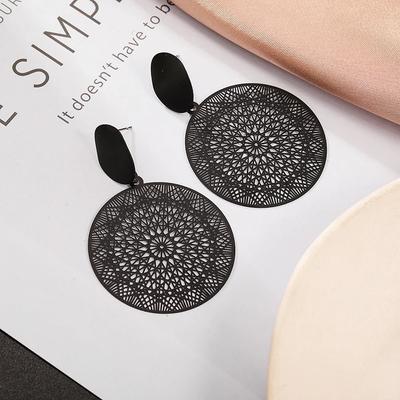 New Bohemian Black Openwork Pattern Drop Earrings for Women Big Statement Earrings Fashion Jewelry Gifts