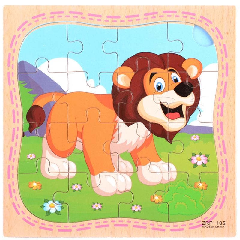 16 ks/sada Kreslené puzzle Dřevěné skládačky se zvířecím vzorem pro děti