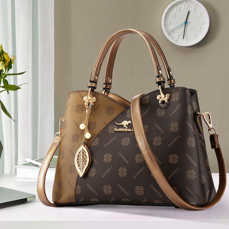 

New bag women s light luxury temperament retro printed handbag large capacity practical women s tote bag length 31cm × width 14cm × height 22cm бронзовый