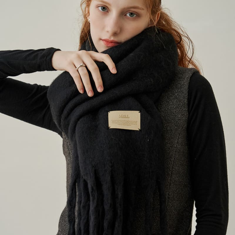 ADAUL Simple patch wool long muffler - black