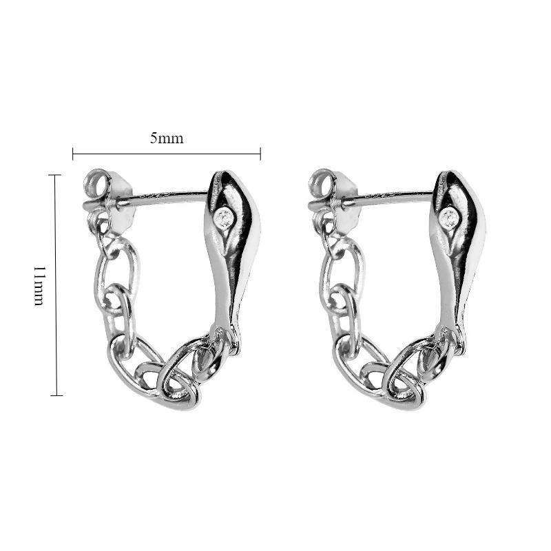 PONYKISS Tibetan Silver Zircon Hollow Small Snake Chain Hoop Earrings for Trendy Women Fashion Minimalist Accessories