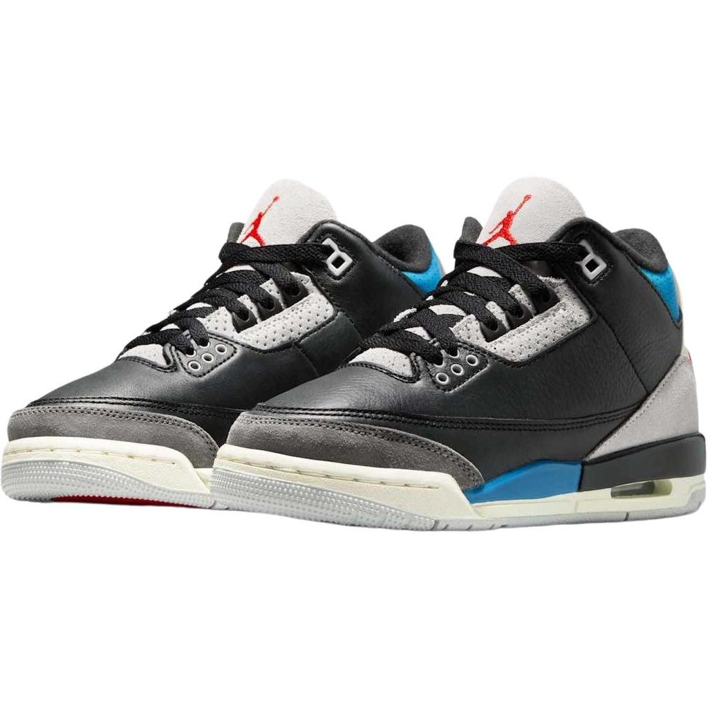 New Jordan Air Jordan 3 Anti Slip Wear Resistant Mid Top Children's Basketball Shoes Black Gray Unisex IB8968-004