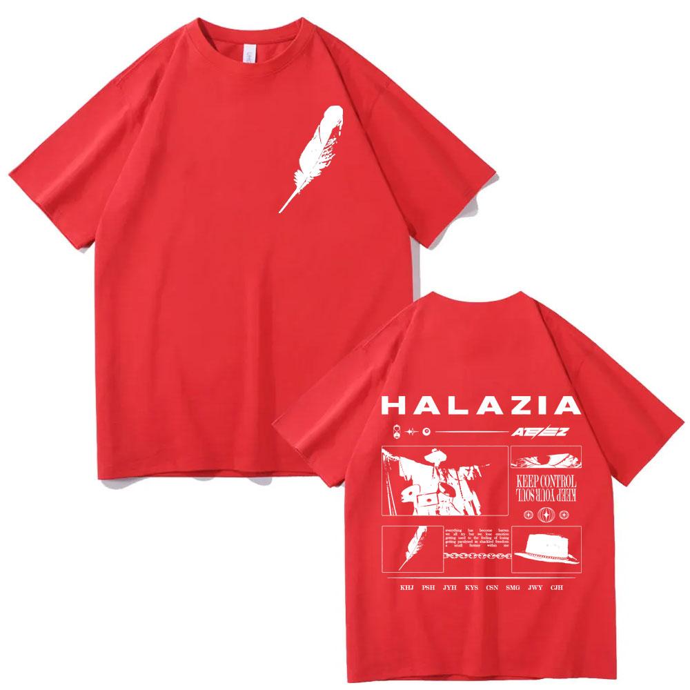 Kpop ATEEZ Halazia Grafik T-Shirts Herren Damen Mode Hip Hop Vintage Kurzarm-T-Shirt Lässig Reine Baumwolle Übergroße T-Shirts