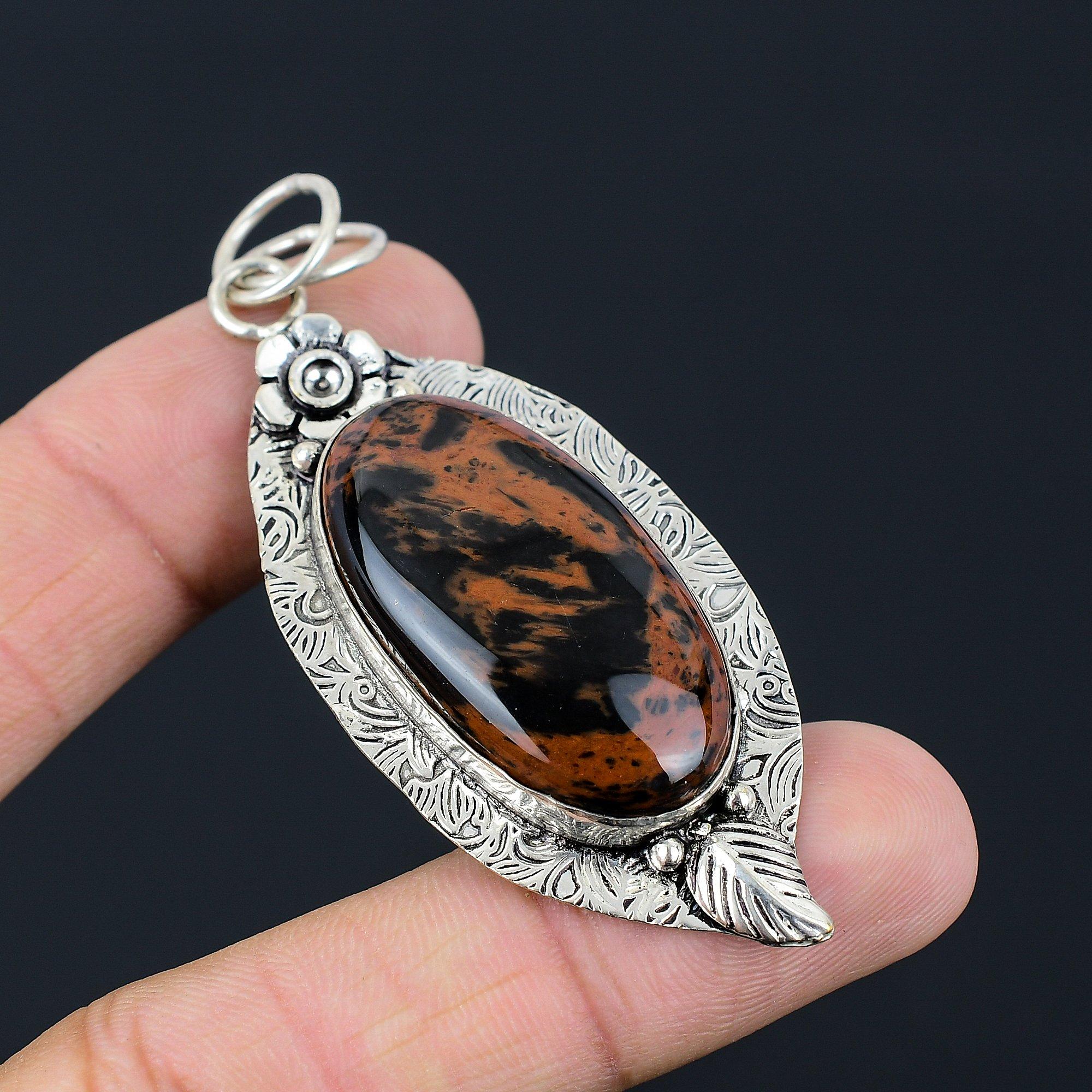 Mahogany Obsidian Stone 925 Sterling Silver Daughter Trendy New Pendant Jewelry