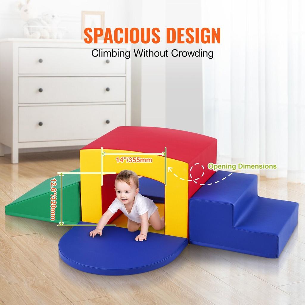 Toddler Climbing Toys Indoor, 5 Piece Climb, Crawl and Tunnel Soft Play Equipment, Foam Climbing Toys, Kids Tunnel Maze with Stairs and Ramp,Indoor