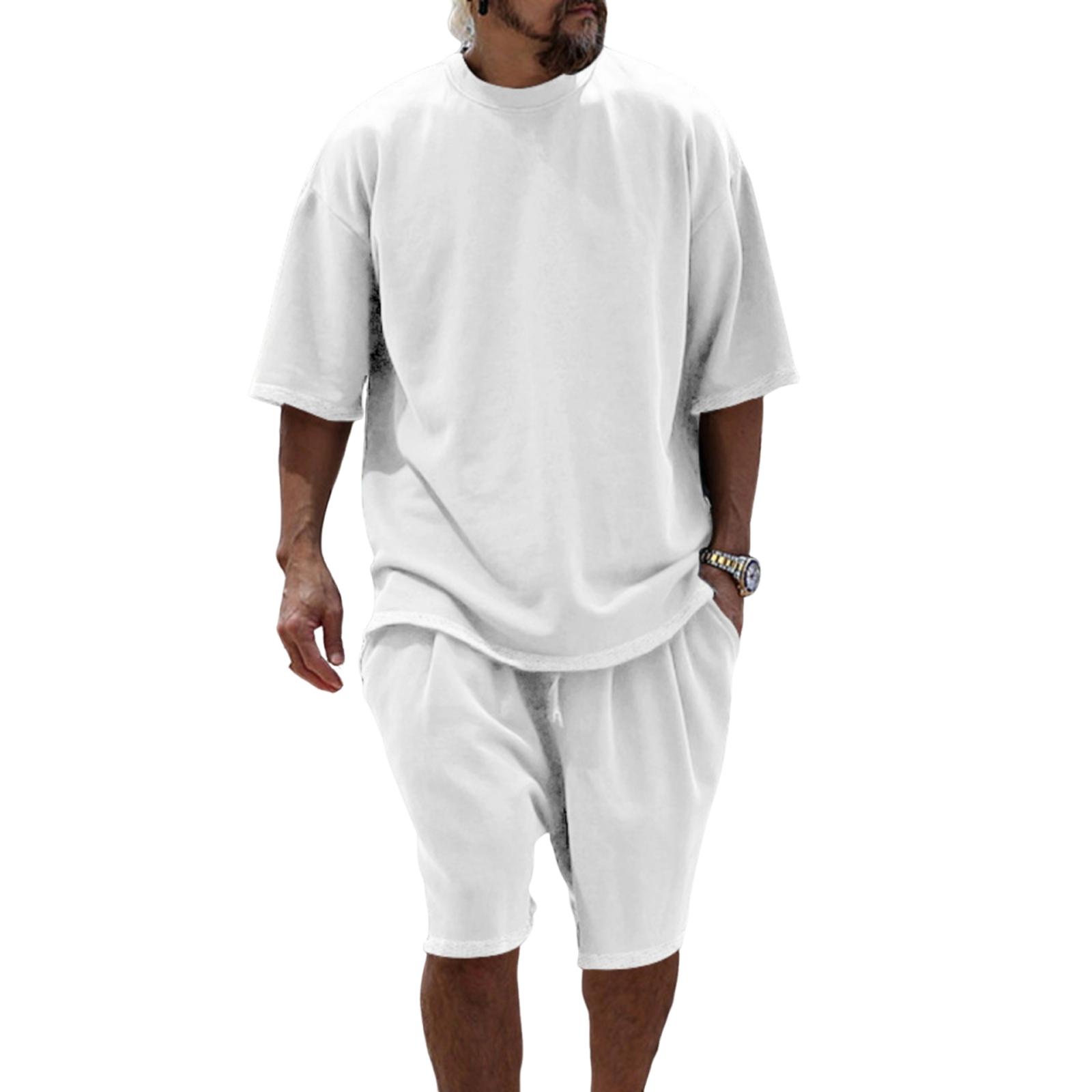 

Men s Short-sleeved Short-pants Set With Loose Wool Cuffs, Comfortable And Suitable For Warm Summer Days, Casual Men s Clothing. XL білий