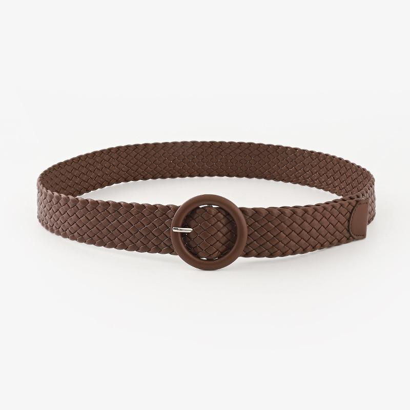 Ladies Bag Buckle Round Buckle Belt Woven Pu Belt Women'S Candy Color Decorative Women'S Wide Belt