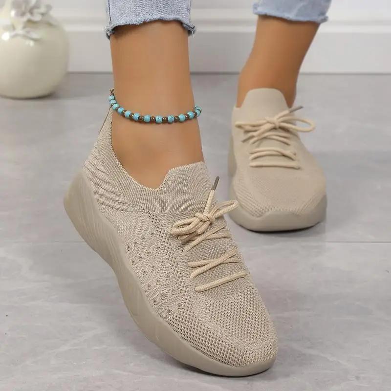 Fashion Womens Lace Up Breathable Tennise Sneakers Summer Solid Thick Bottom Non-Slip Sport Shoes 2025 Hot Seller Running Shoes Woman