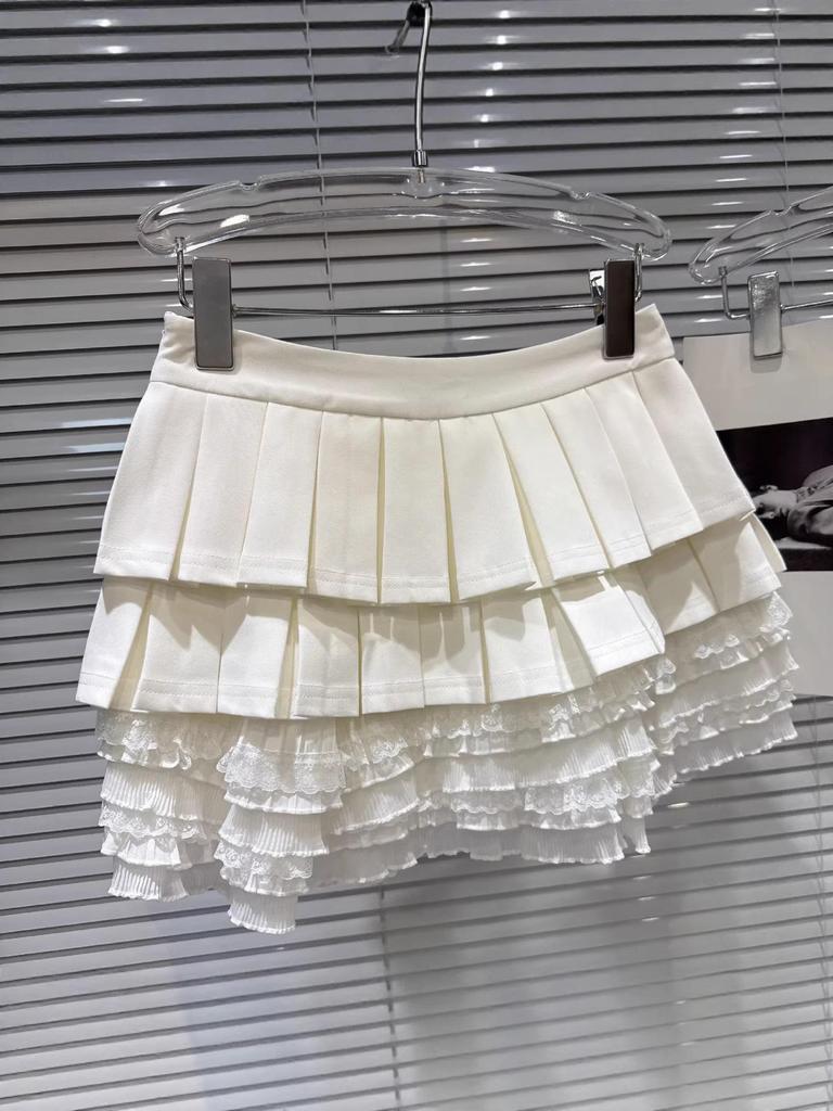 Women's Lace Pleated Layered Short Skirt - Spring/Autumn Versatile Sweet Style