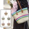 Polyester Shopping Straw Bag Lightweight Summer Beach Handbag Stripe Woven Tote Bag  School