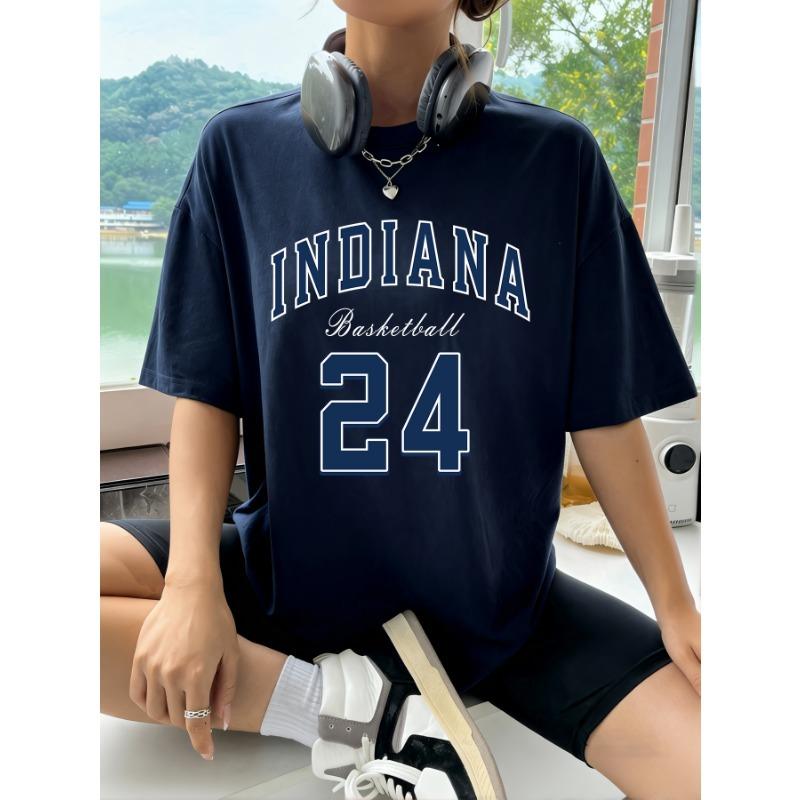 Women Streetwear Number 24 Print Round-Neck Fashion Short Sleeve T-Shirt Summer Baseball