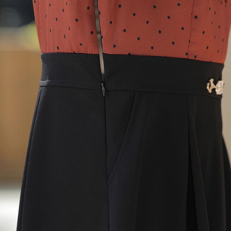 Trendy Autumn Long-Sleeve Fake Two-Piece Dress for Middle-Aged Women 2025