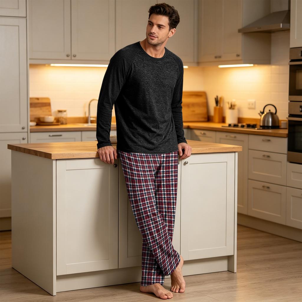 Men's Pajama Set Long Sleeve Sleepwear Loungewear for Nighttime and Relaxing at Home