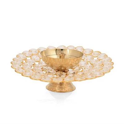 Λάμπα πετρελαίου από ορείχαλκο Akhand Diya για Puja Large Round Crystal Deepak για το Home Office Pooja