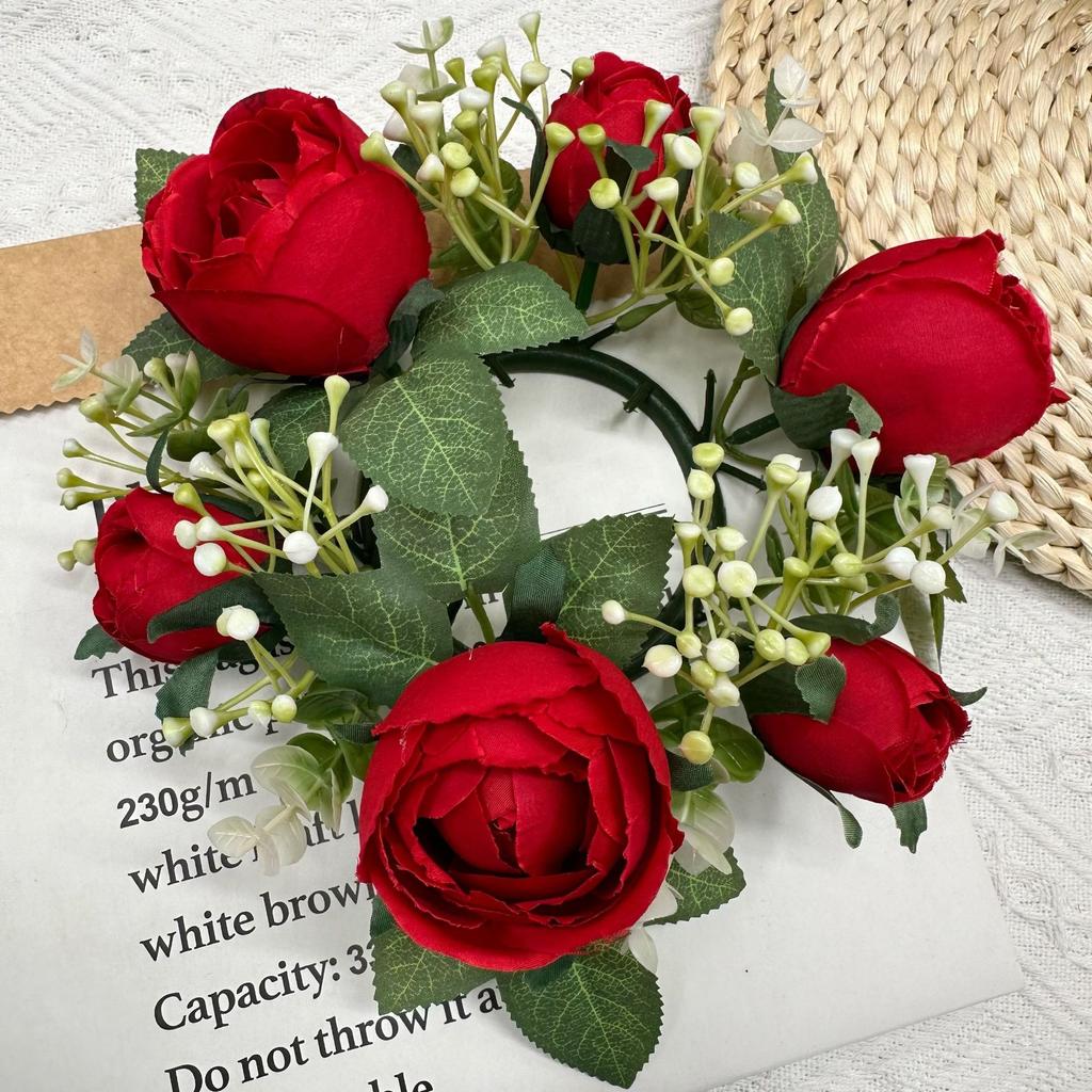 Simulation Dew Lotus Candlestick Wreath, European Holiday Table Candle Cup Decorative Ring Simulation Candlestick Wreath