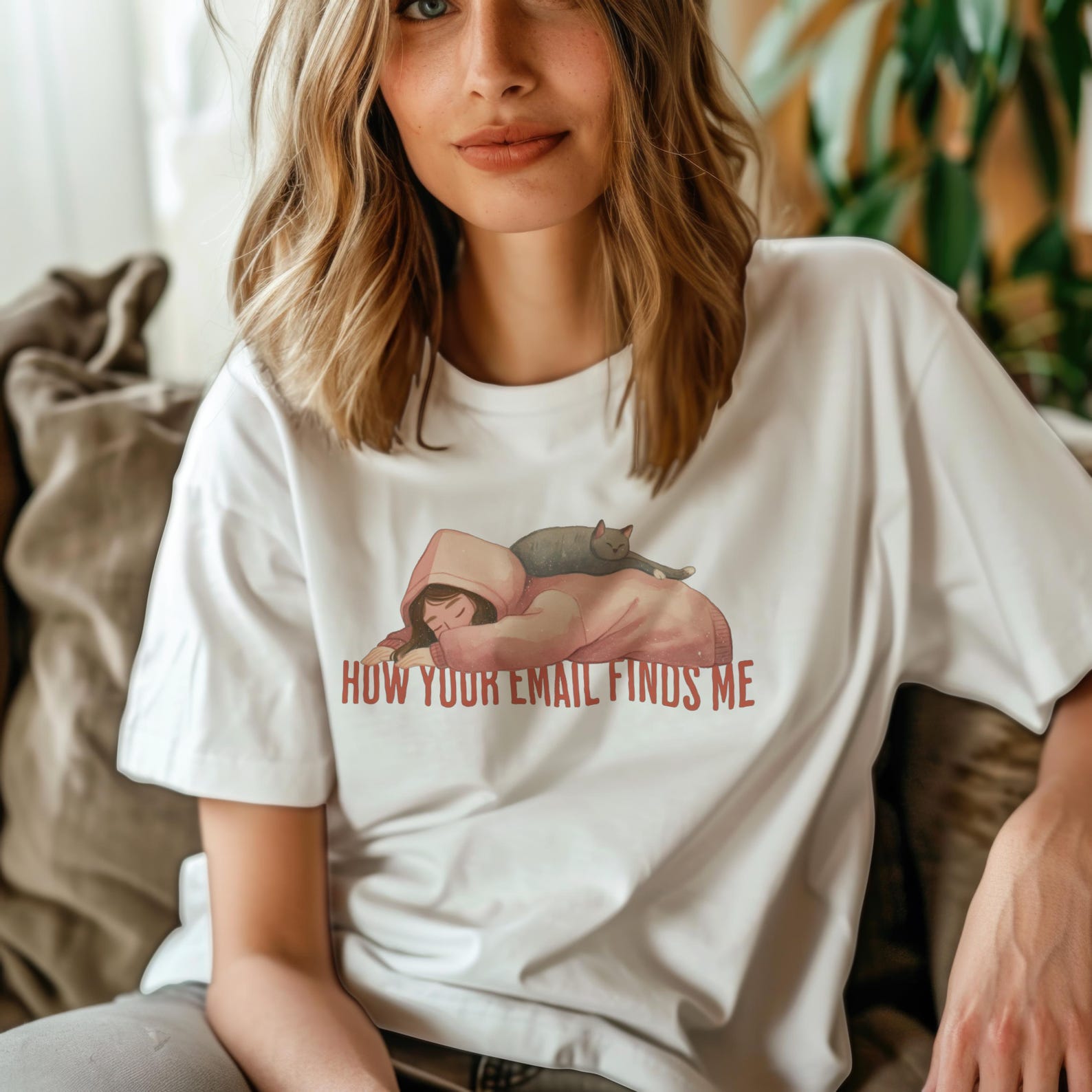 How Your Email Finds Me Shirt Funny Office Humor Cat Lover Graphic Tee White 3XL
