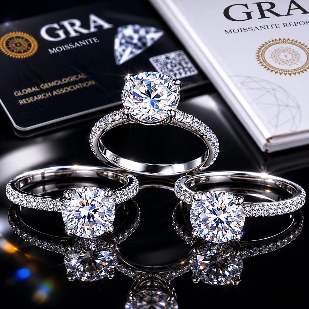 Bague solitaire en moissanite coupe brillant rond, anneau en argent sterling 925, alliance pour fiançailles, mariage et usage quotidien, bague de luxe