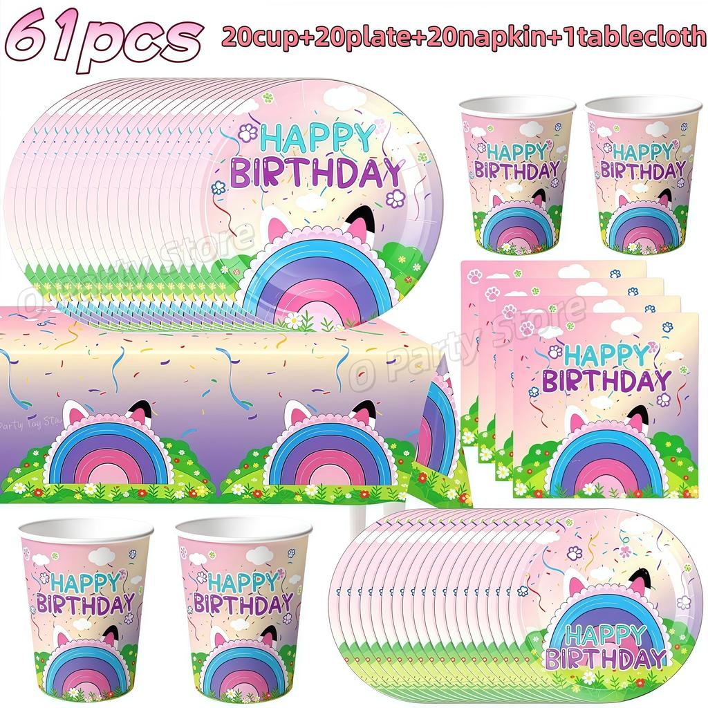 Gabby Dollhouse Birthday Decoration Gabby Disposable Dishes For Parties Girls Boys Favors Baby Shower Supplies Child Party Decor
