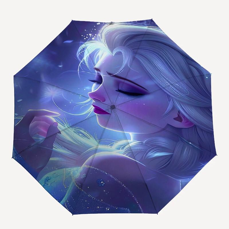 Elsa, Gefroren-Themen-Regenschirm, automatisch öffnend und schließend, faltbar, verstärkte 8 Rippen, kompaktes Reise-Design, modischer Regenschirm, V