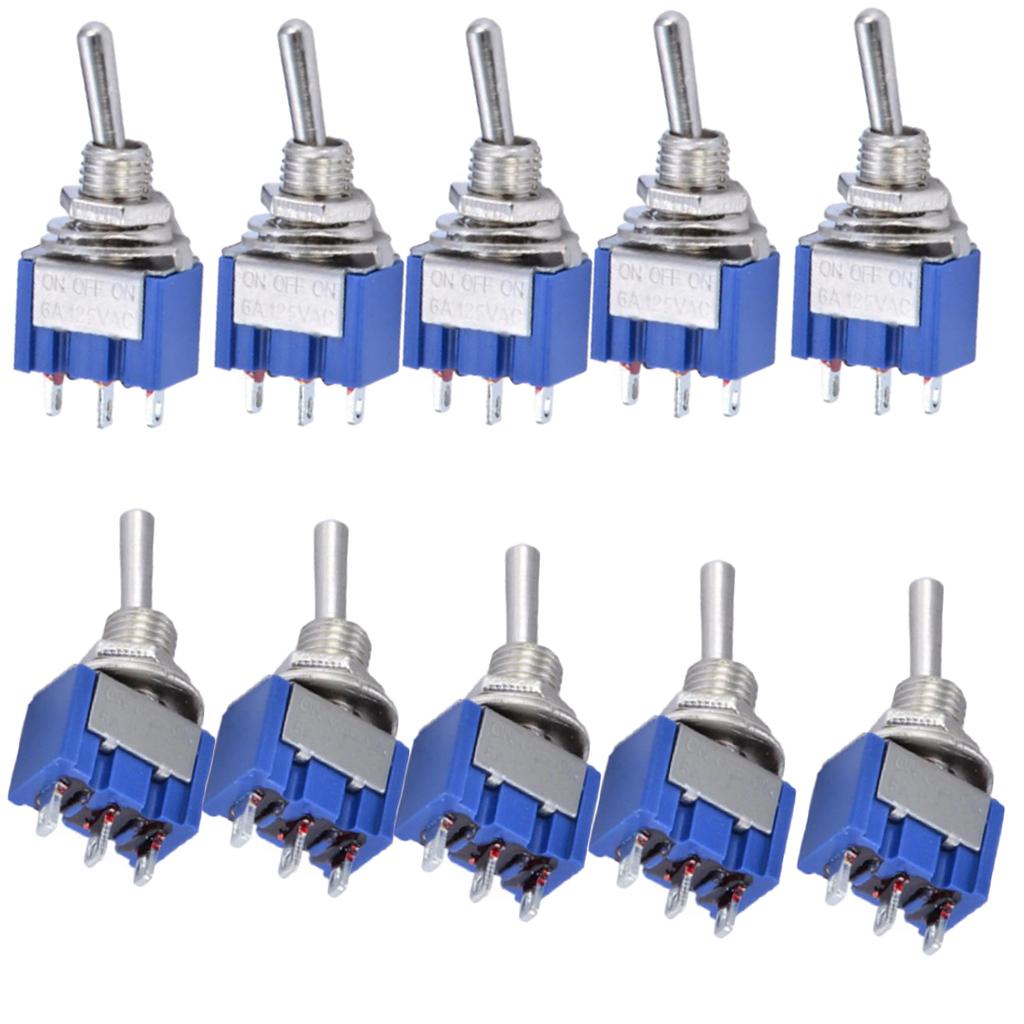 10pcs for Miniature For Toggle Switches MTS-103 3 Pin SPDT ON-OFF-ON 6A 125VAC Panel Mount 6mm Mounting Hole for Projects