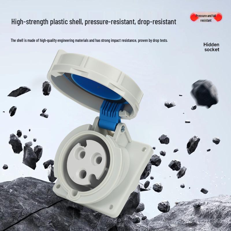 IP67 Waterproof Industrial Angled Plug Socket, 16A/32A, 3-Core, 4-Wire, 5-Pin, Flush Mount, Not Explosion-Proof