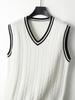 Men's College-Style 100% Wool Knitted Vest, Autumn/Winter Cable Knit, Contrasting Colors, Thickened Sleeveless Design