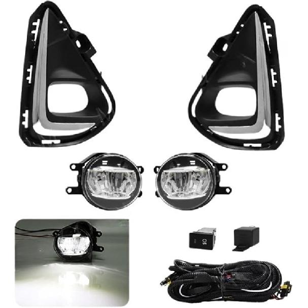 Led Fog Lights Compatible For Toyota Corolla Axio 2018 2019 2020 2021 Fog Lamp Assembly Grill Headlight Wires Button Frame Chrome Covers(Led Fog